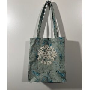Lucky Brand Cotton Tote Bag Acrylic Pour Dip Pattern Teal Swirl